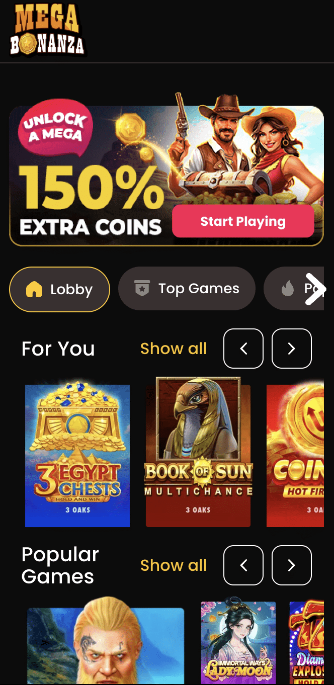 Mega Bonanza bonus of 150% extra coins